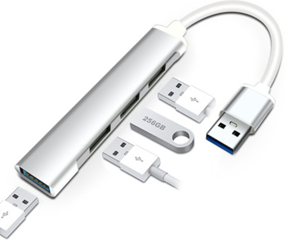 Mini Usb Hub 3.0 | 4 poorten | Zilver | Aluminium | Usb-hubs